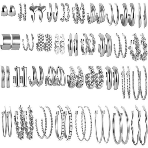 36 Pairs Gold Hoop Earrings Set for Women Girls Multipack Hypoallergenic Chunky - Picture 1 of 6